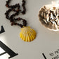 Brown Stone Chip Necklace With Natural Scallop Shell Pendant