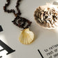 Brown Stone Chip Necklace With Natural Scallop Shell Pendant