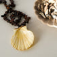 Brown Stone Chip Necklace With Natural Scallop Shell Pendant