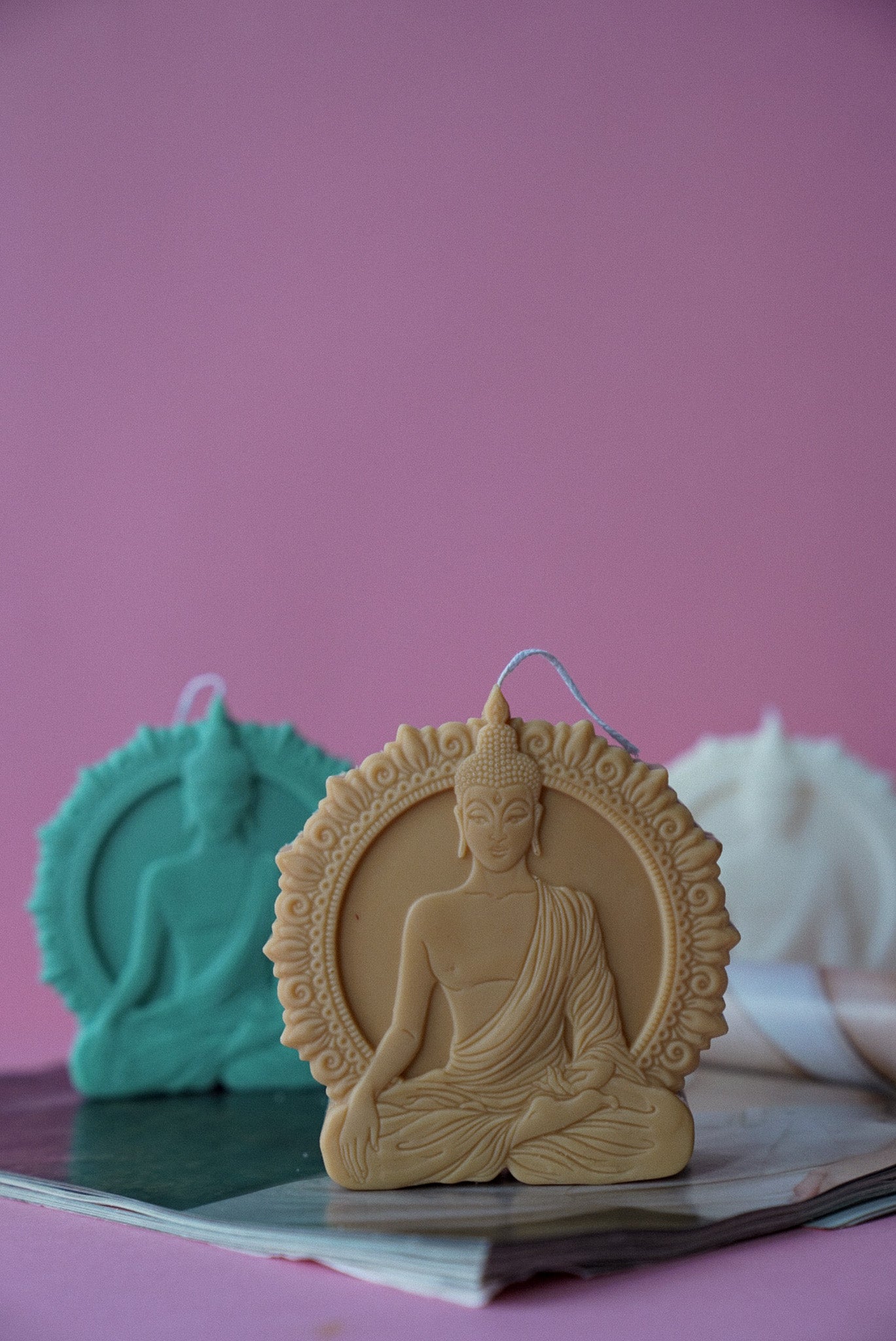 Buddha Soy Wax Candle with pink background
