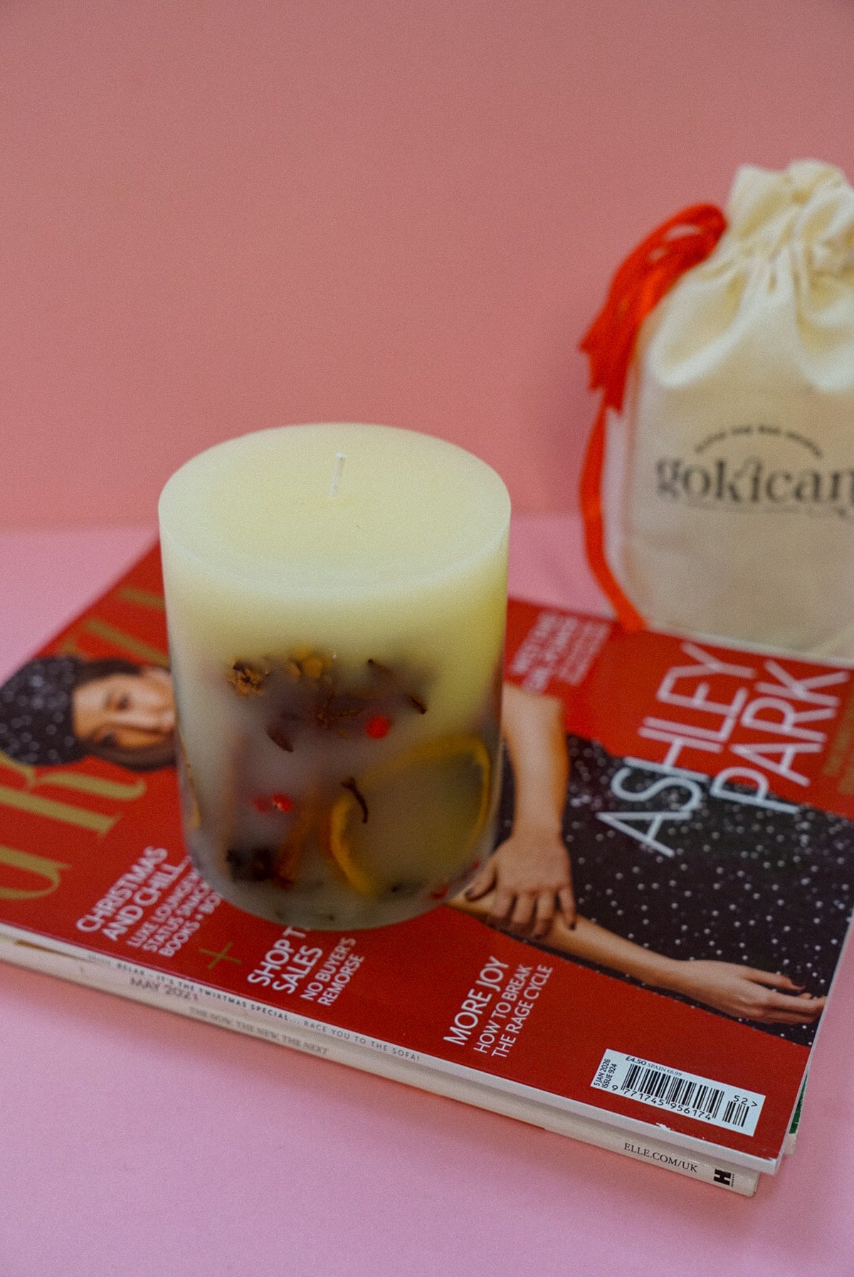 Handmade Winter Botanical Christmas Pillar Candle – Single Wick