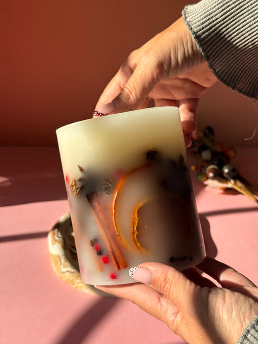 Luxury Handmade Winter Botanical Christmas Pillar Candle – Single Wick
