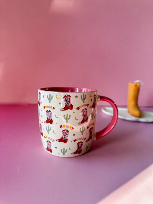 Howdy Pink Cowboy Boot Print Coffee / Tea  Mug