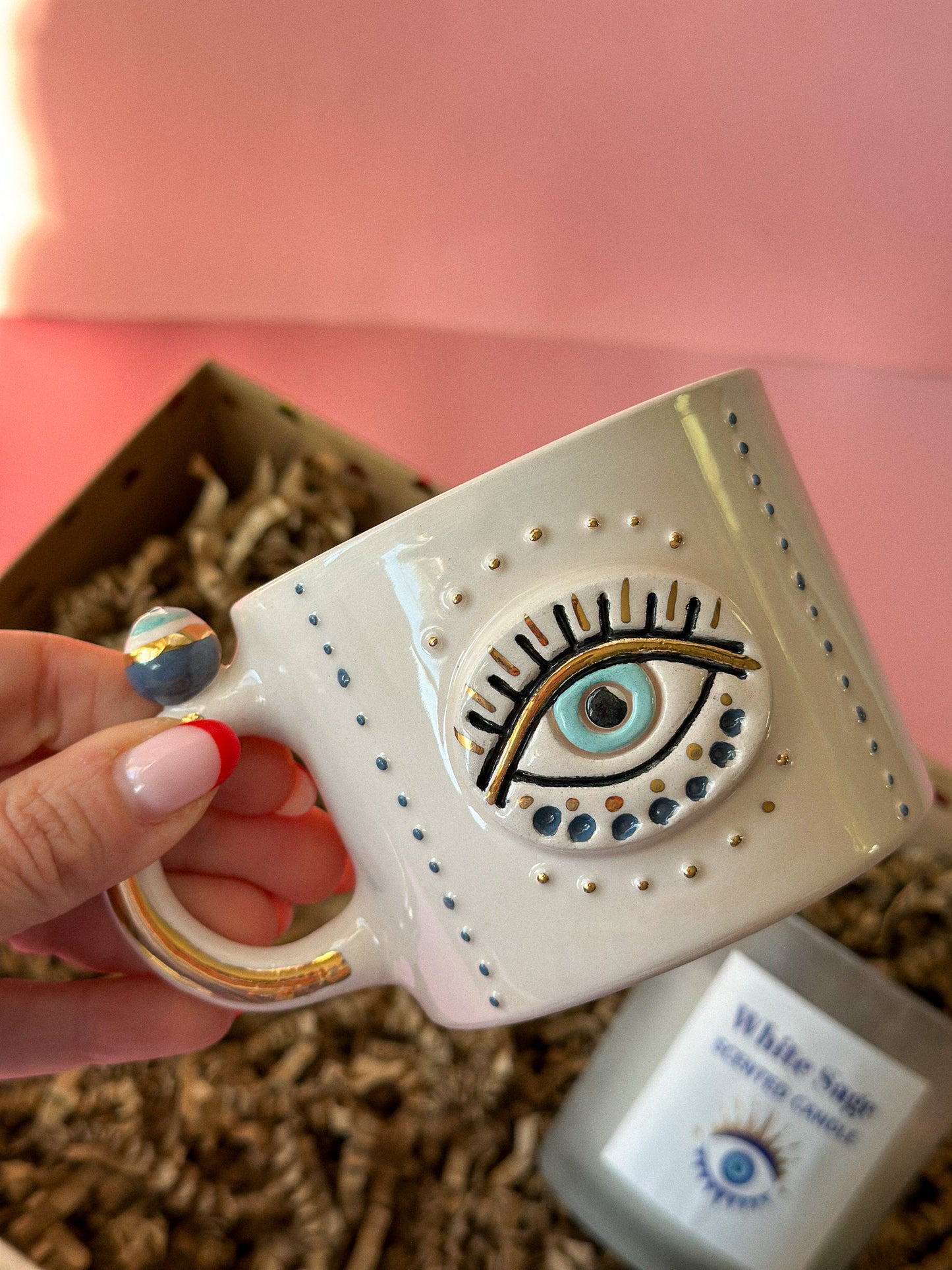 Evil Eye Mug and Evil Eye White Sage Scented Candle Gift Set