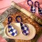 Handmade Oyster Shell Napkin Rings, Blue White Check Coastal Table Decor (Set of 2)
