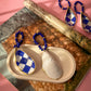 Handmade Oyster Shell Napkin Rings, Blue White Check Coastal Table Decor (Set of 2)
