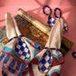 Handmade Oyster Shell Napkin Rings, Blue White Check Coastal Table Decor (Set of 2)