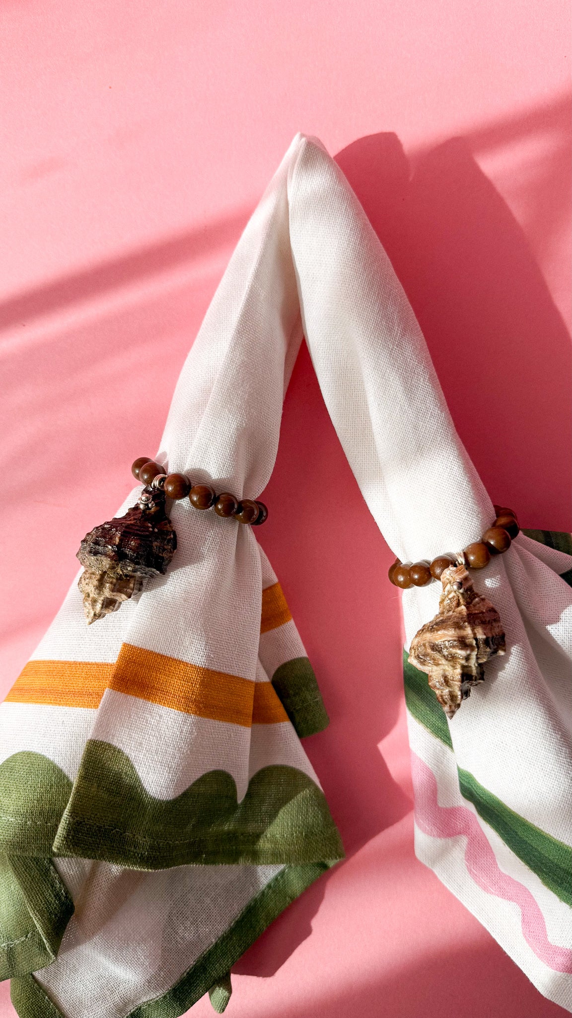 Handmade Sea Shell Napkin Rings with Wooden Beads