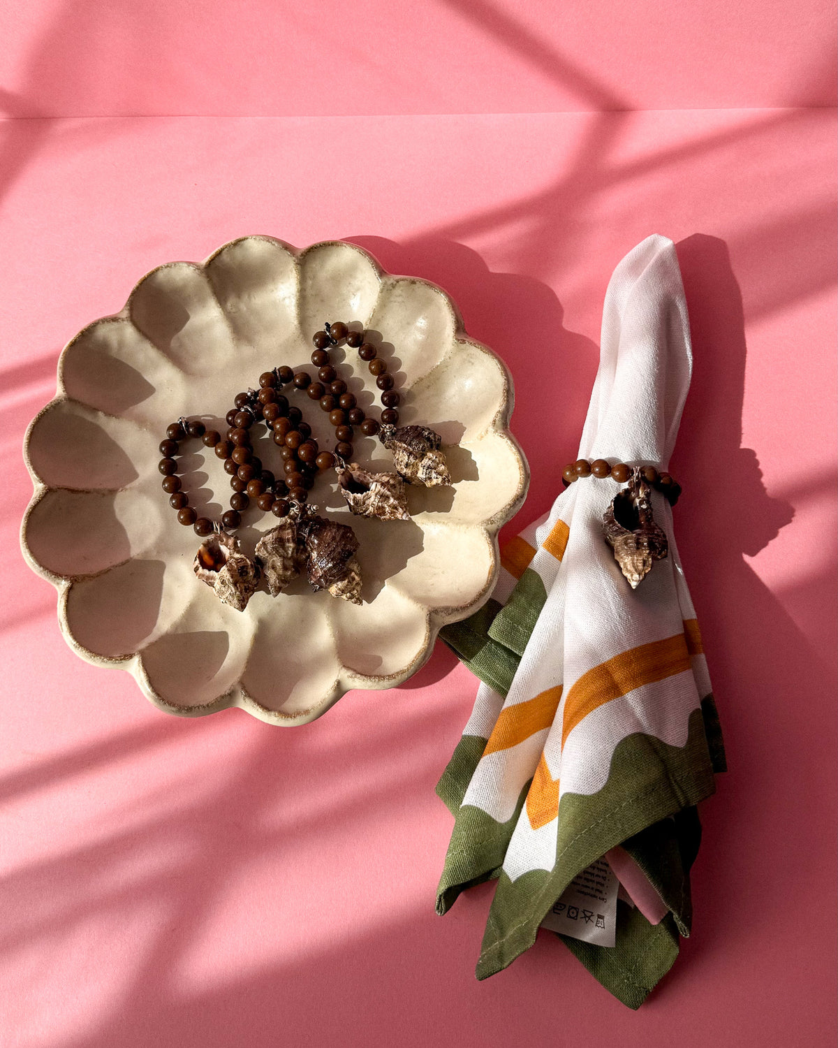 Handmade Sea Shell Napkin Rings with Wooden Beads