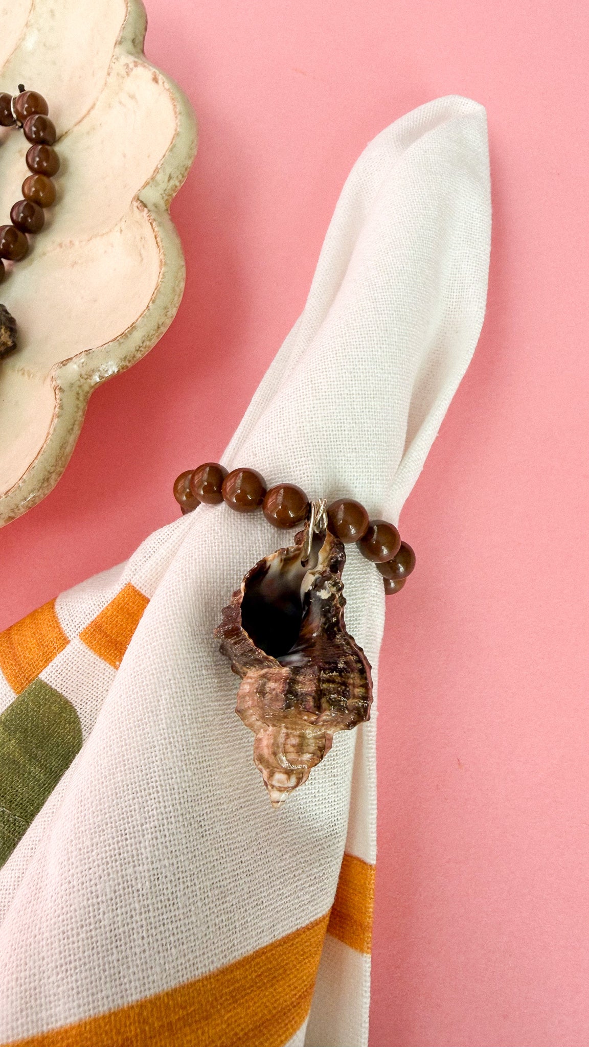 Handmade Sea Shell Napkin Rings with Wooden Beads