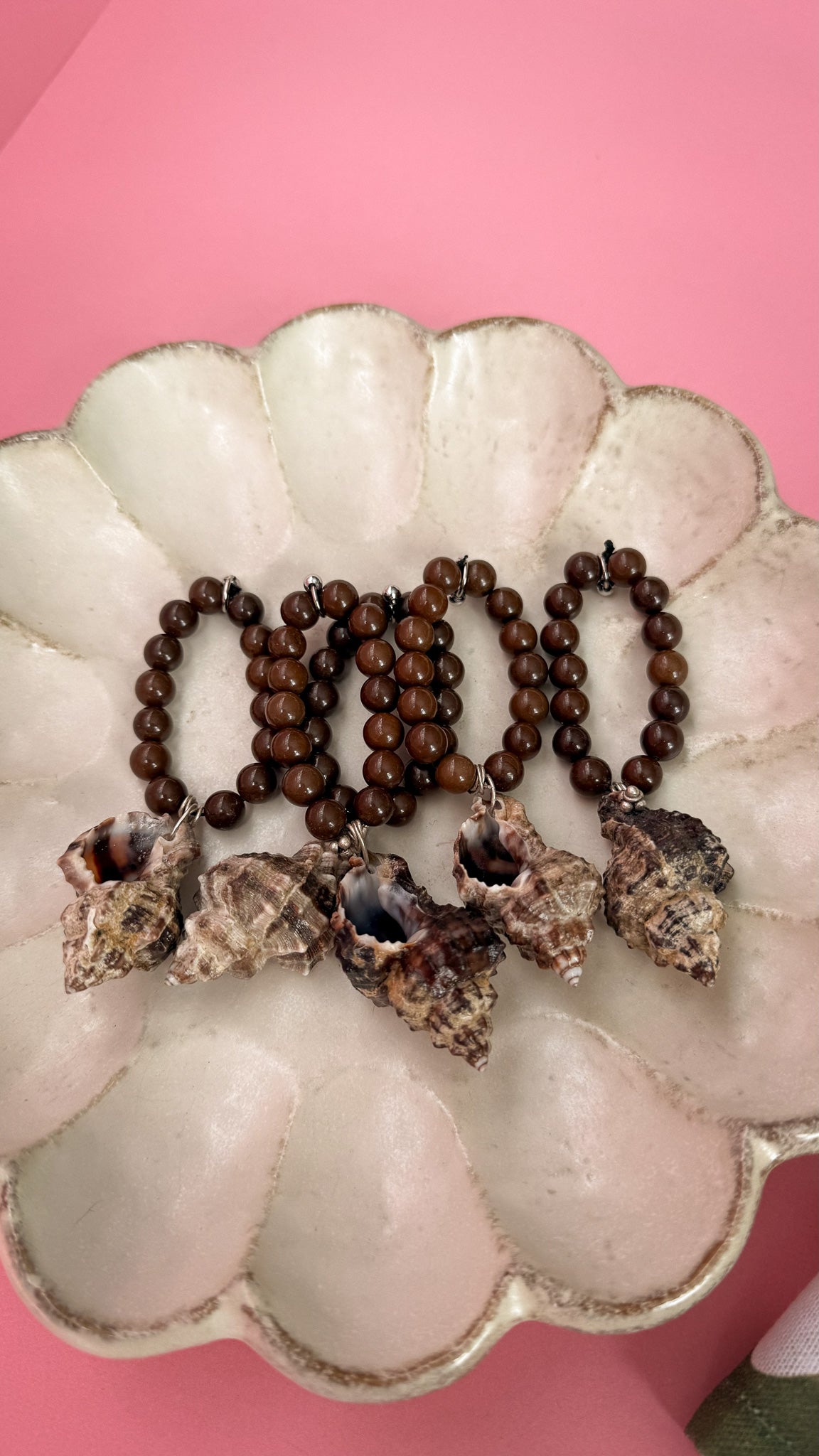Handmade Sea Shell Napkin Rings with Wooden Beads