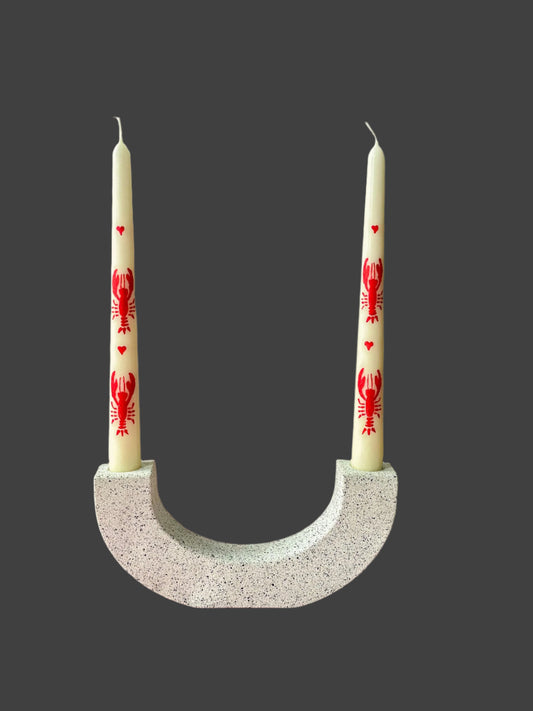 U Shape Candle Holder with lobster candles on it