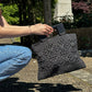 Black Handcrafted Tote Bag with Wooden Holder
