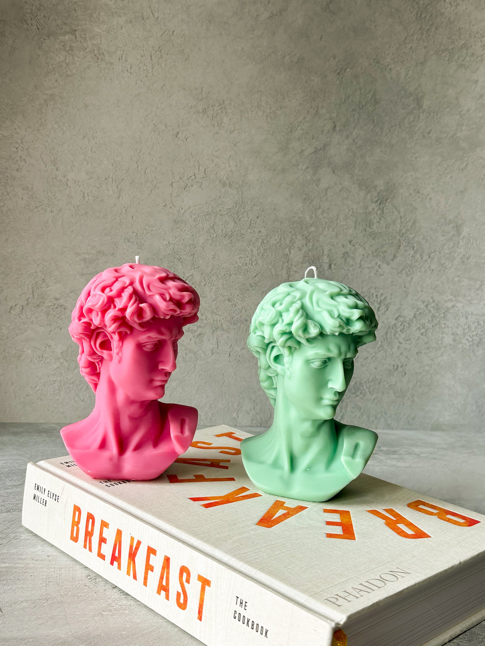 Pink and Green Large David Head Statue Candle