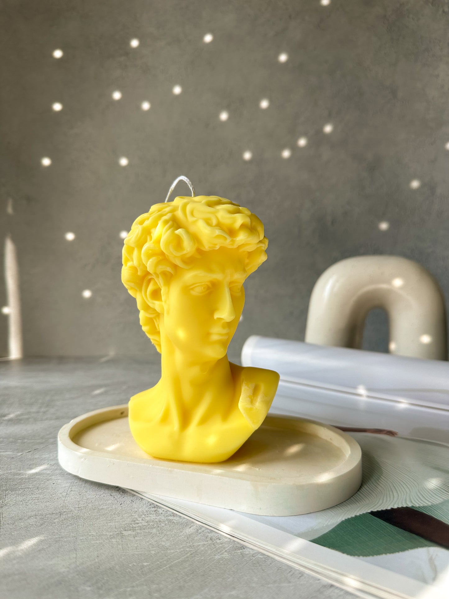 Yellow Large David Head Statue Candle