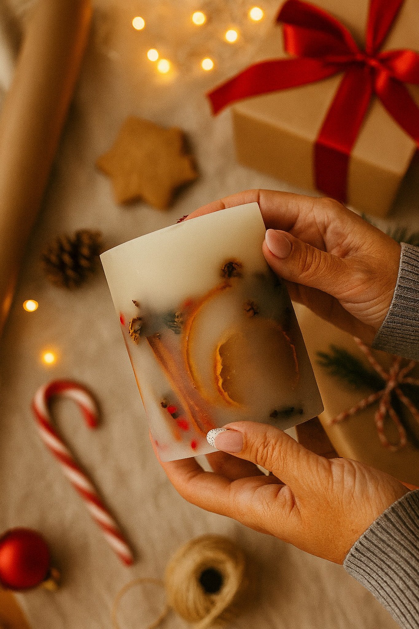 Handmade Winter Botanical Christmas Pillar Candle – Single Wick