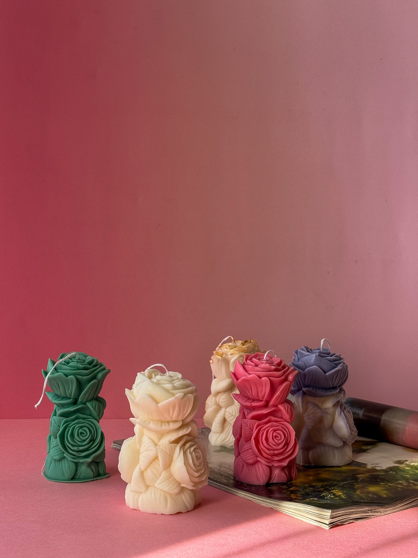 Twin Rose Column Soy Wax Candle