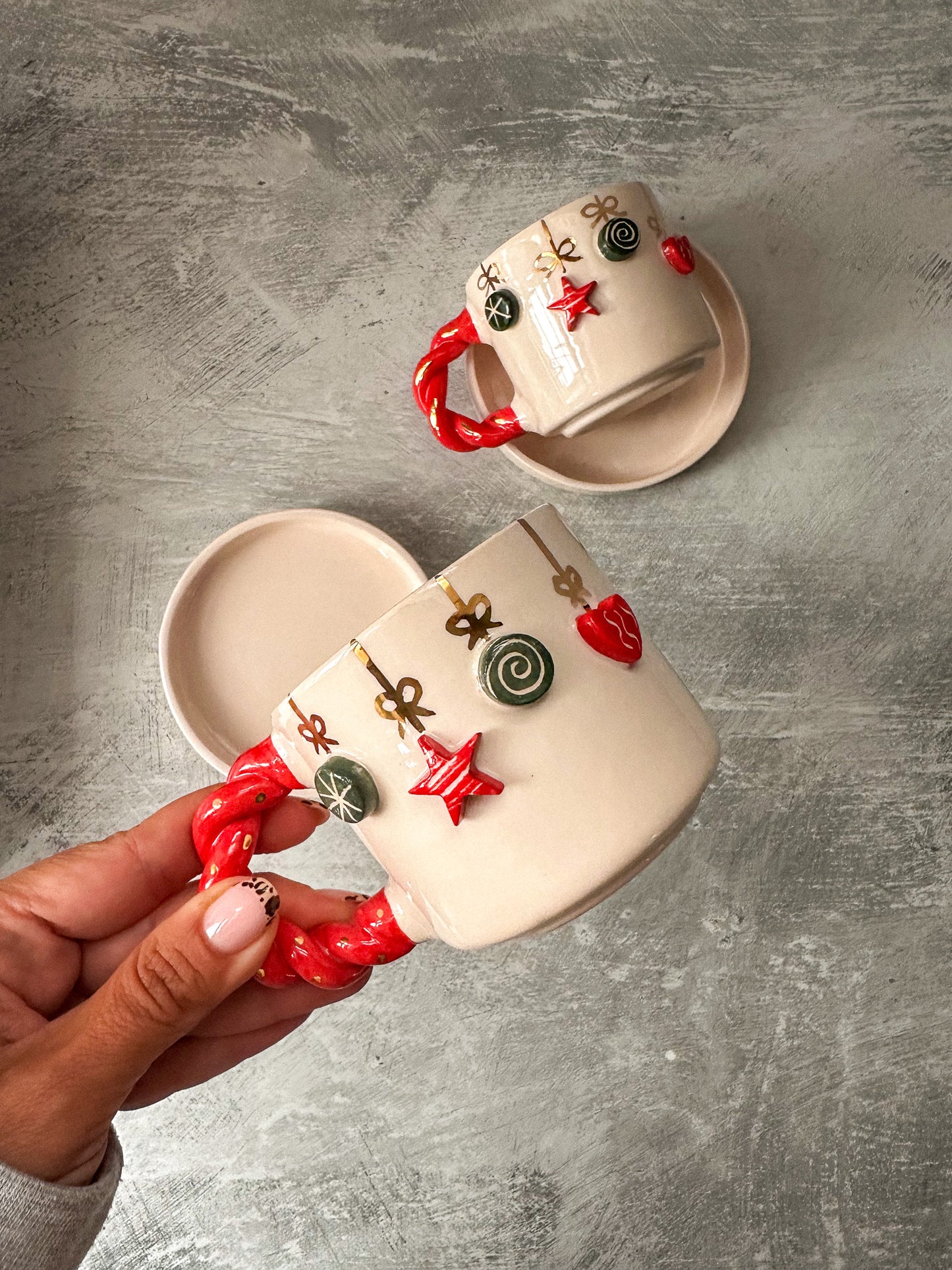 Set Of Christmas Ceramic Espresso Cup With Saucer