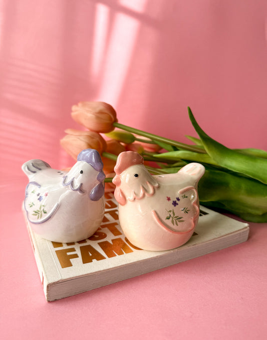 Floral Hen Salt and Pepper Shakers.