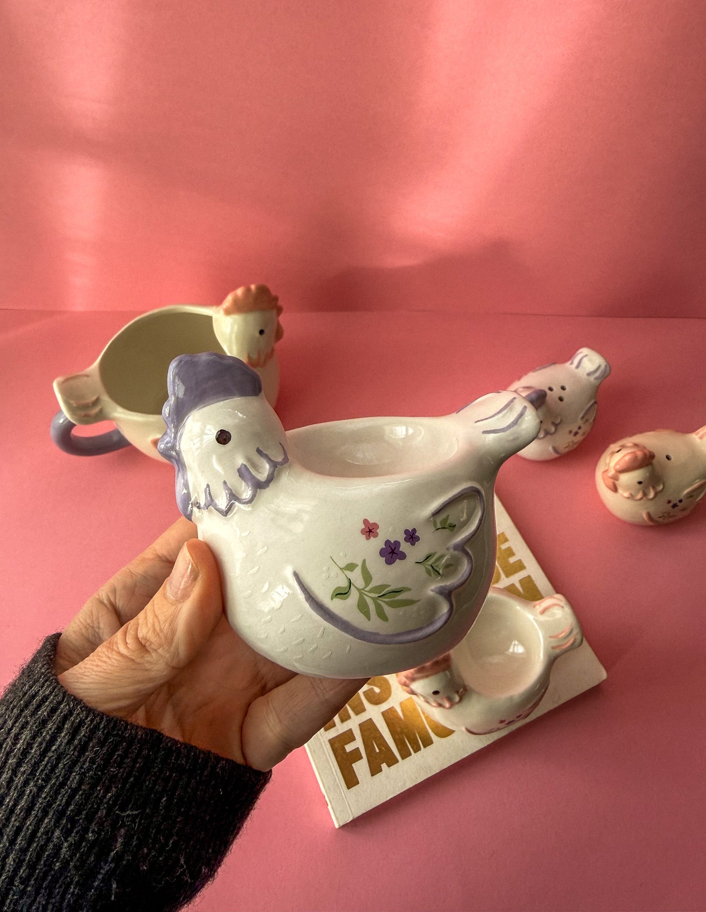 Set of 2 Floral Hen Chicken Shaped Egg Cups
