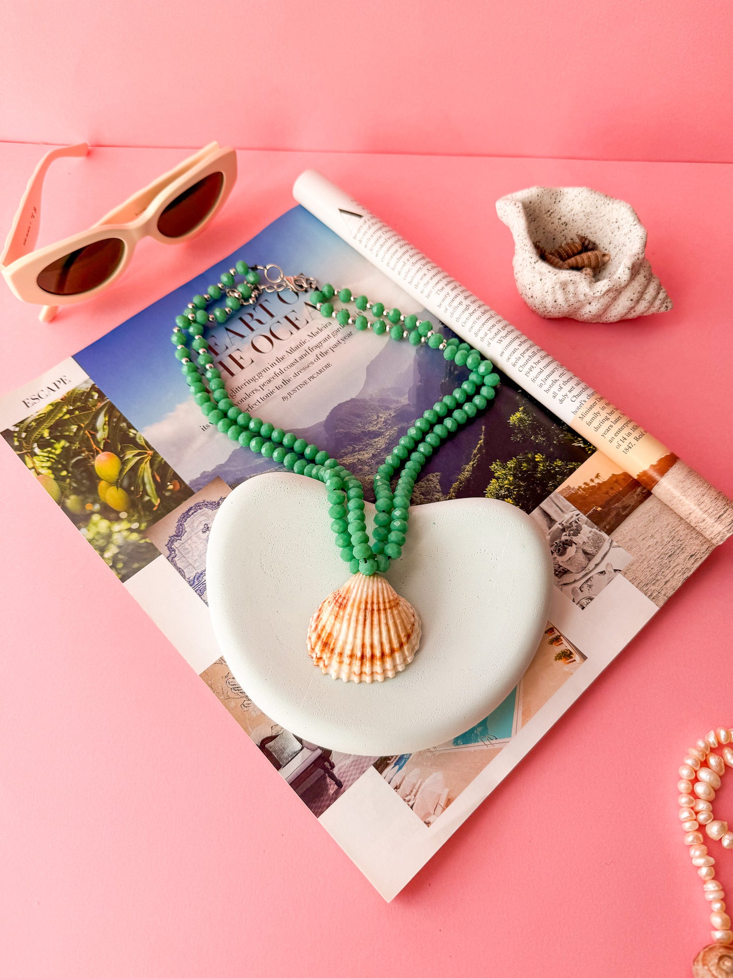 Green Beaded Shell Necklace