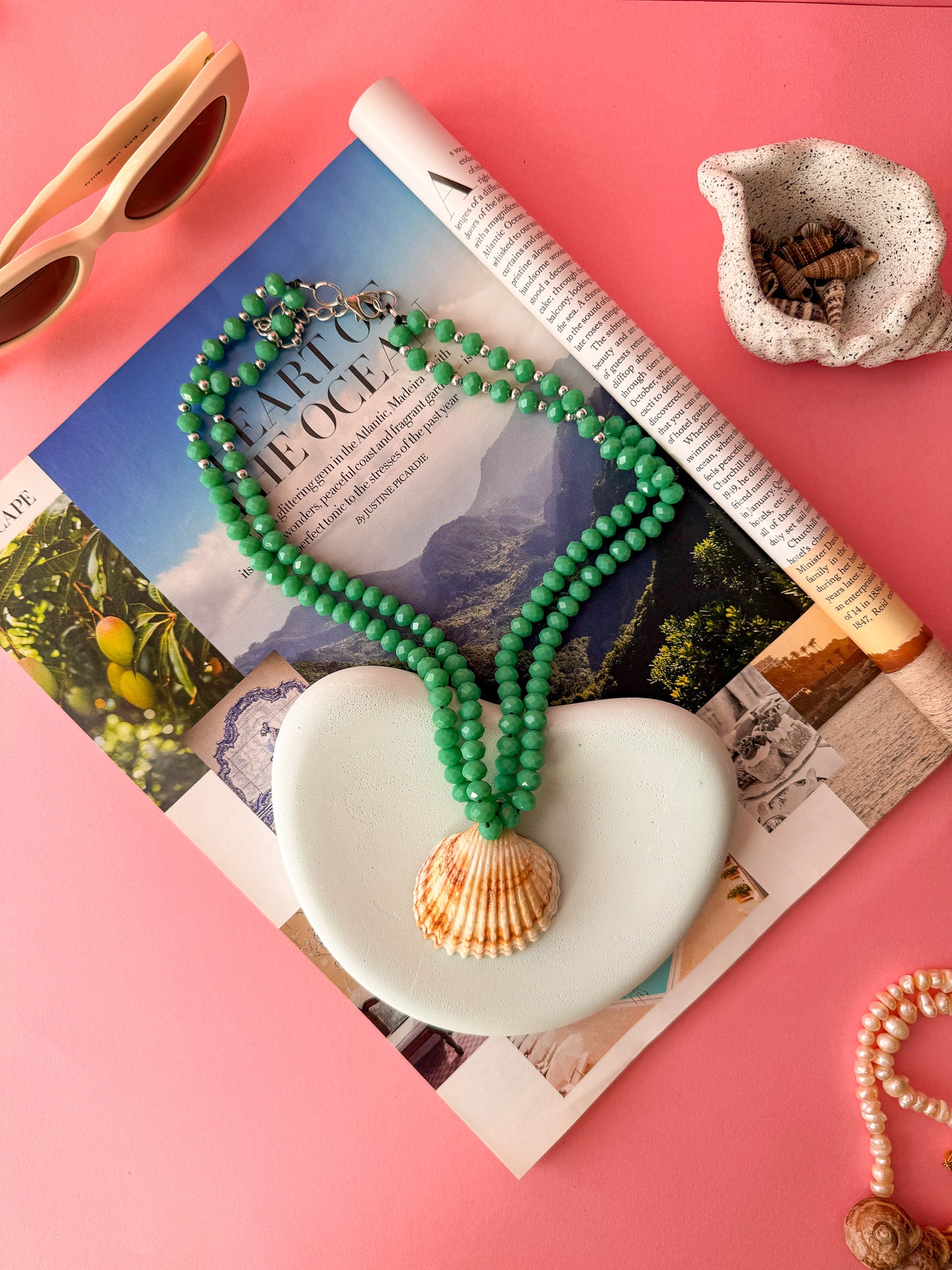 Green Beaded Shell Necklace