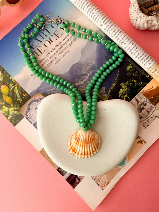 Green Beaded Shell Necklace