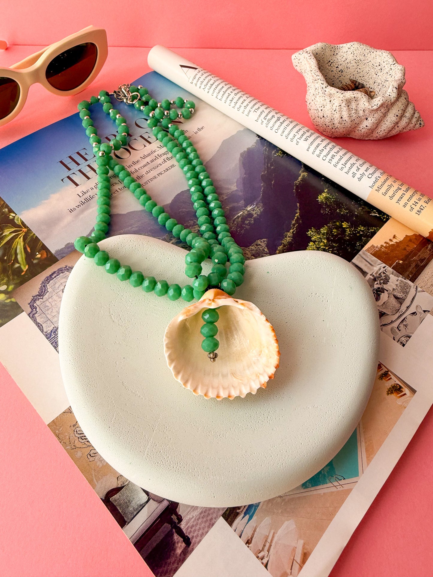 Green Beaded Shell Necklace