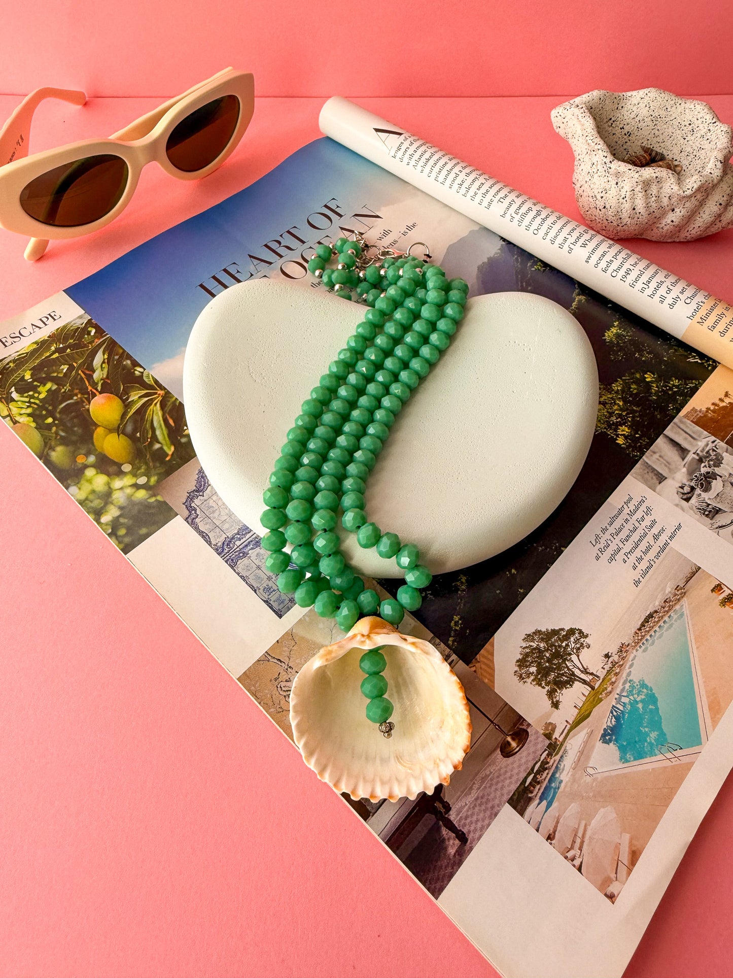 Green Beaded Shell Necklace