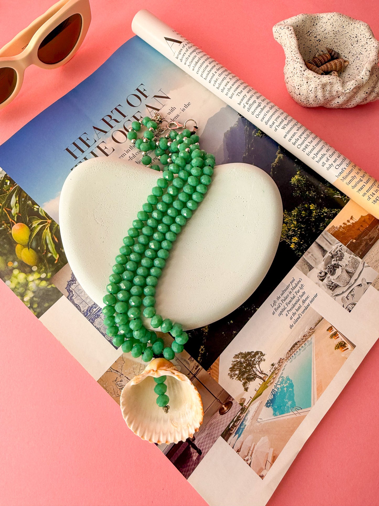 Green Beaded Shell Necklace