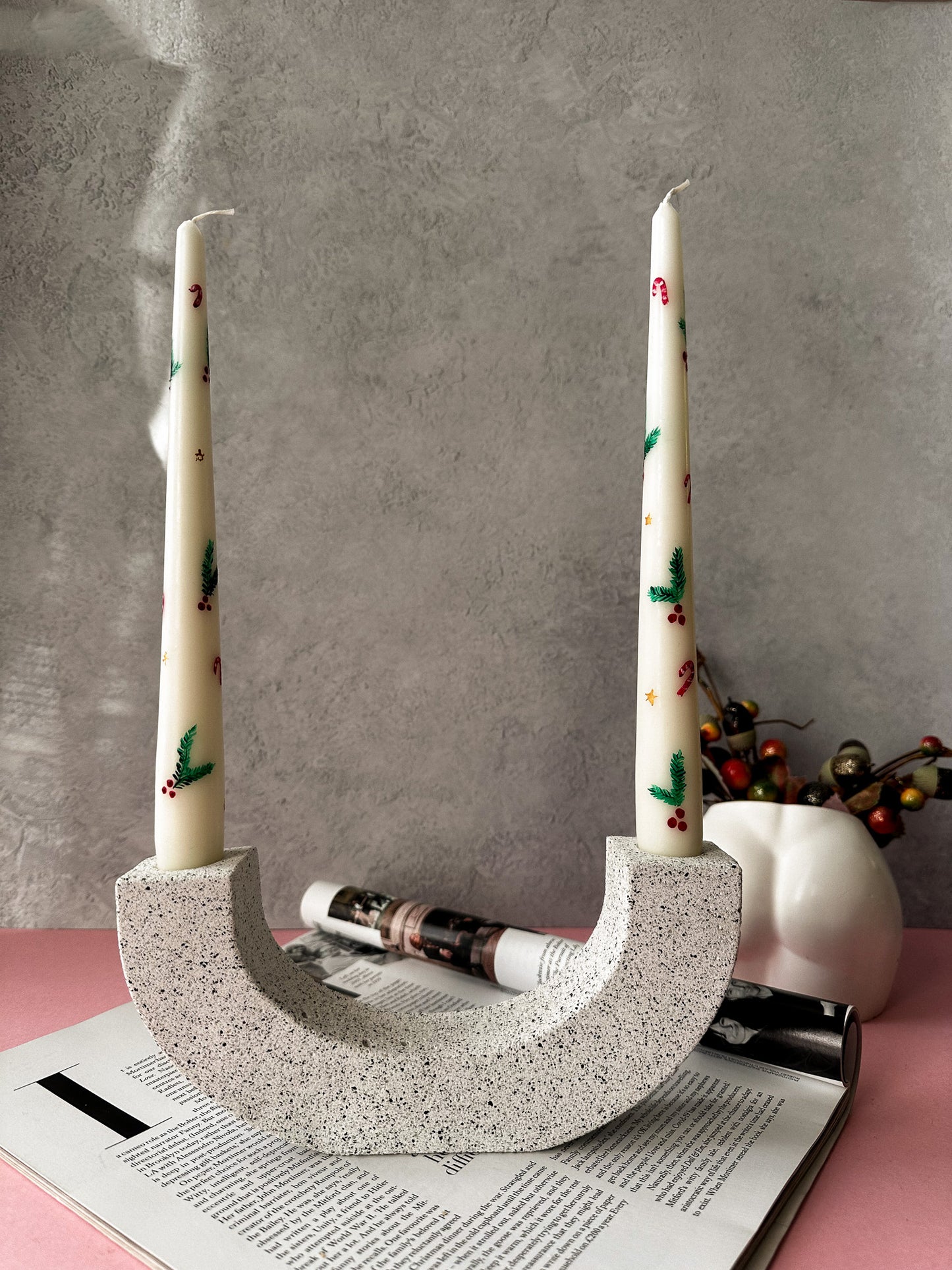 Candy Cane Festive Hand Painted Taper Candles