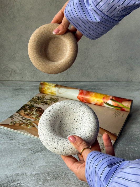 Holding Two Earthy Round Asymmetric Stone Texture - Jewellery Tray