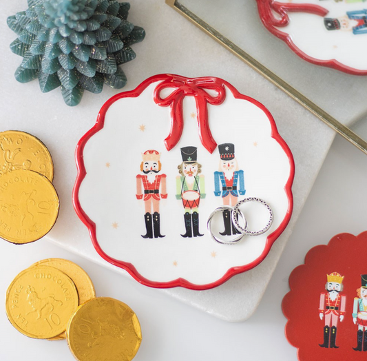 Nutcracker Christmas Trinket Dish with Bow
