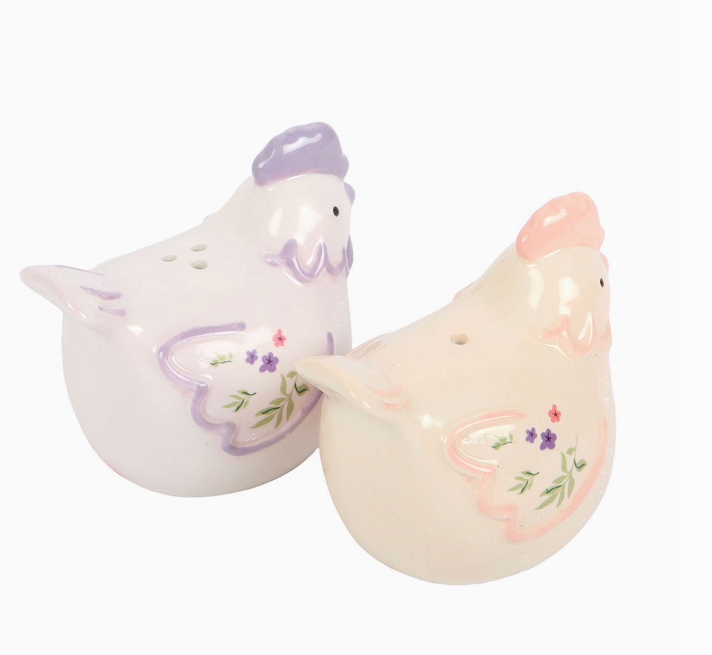 Floral Hen Salt and Pepper Shakers.