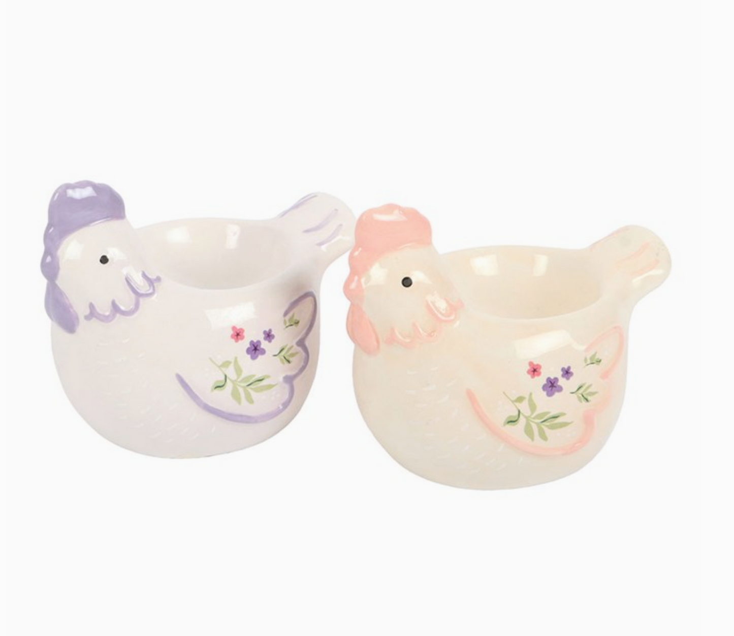 Set of 2 Floral Hen Chicken Shaped Egg Cups