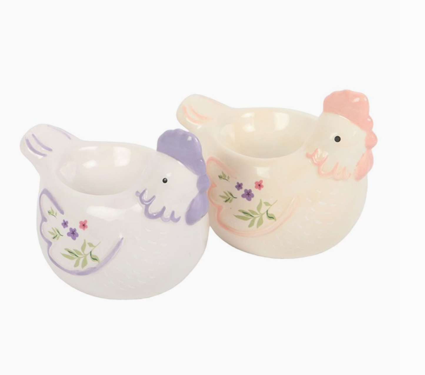 Set of 2 Floral Hen Chicken Shaped Egg Cups