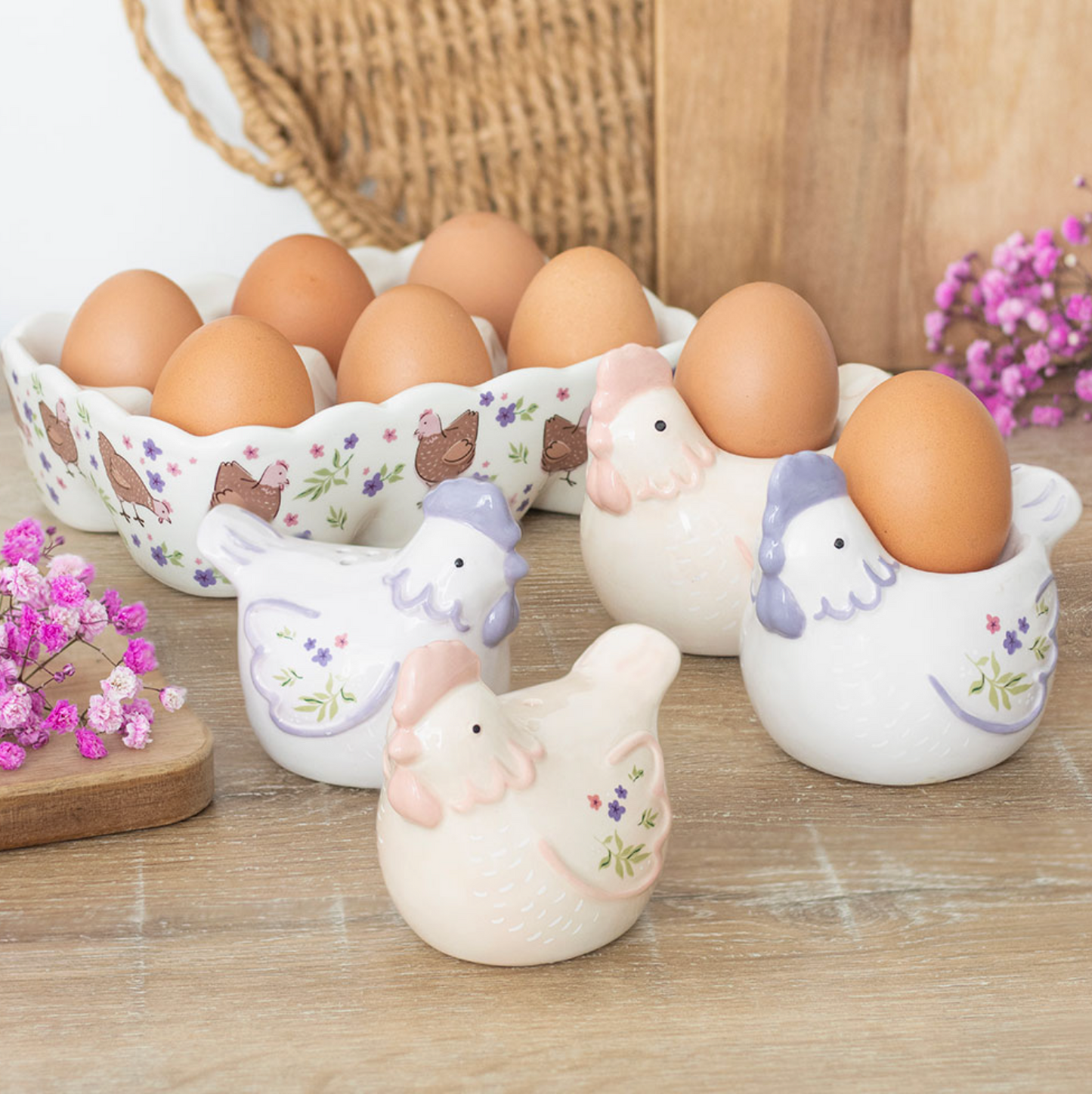 Floral Hen Salt and Pepper Shakers.