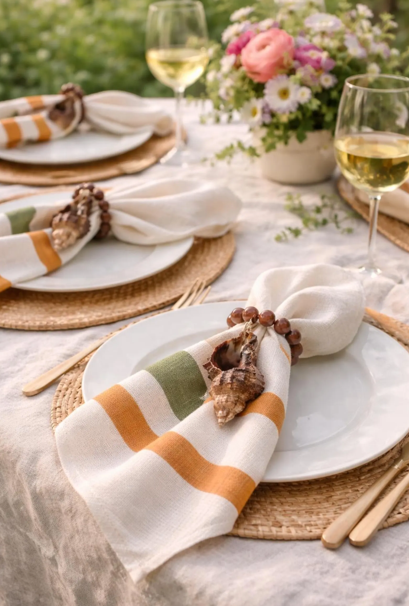 Handmade Sea Shell Napkin Rings with Wooden Beads