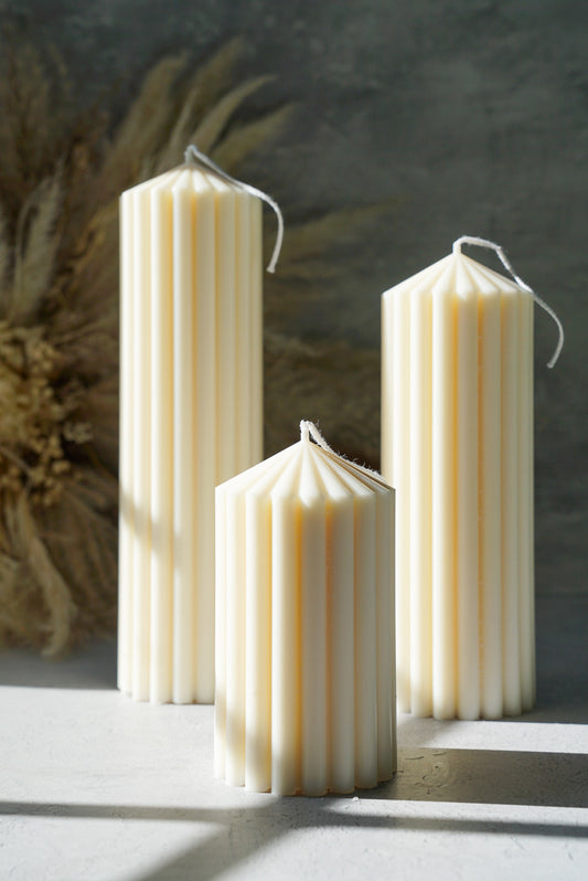 Ivory three sizes Corinthian Pillar Candle Set