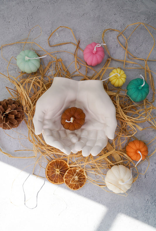 colourful soy wax pumpkins with hand stoneware.