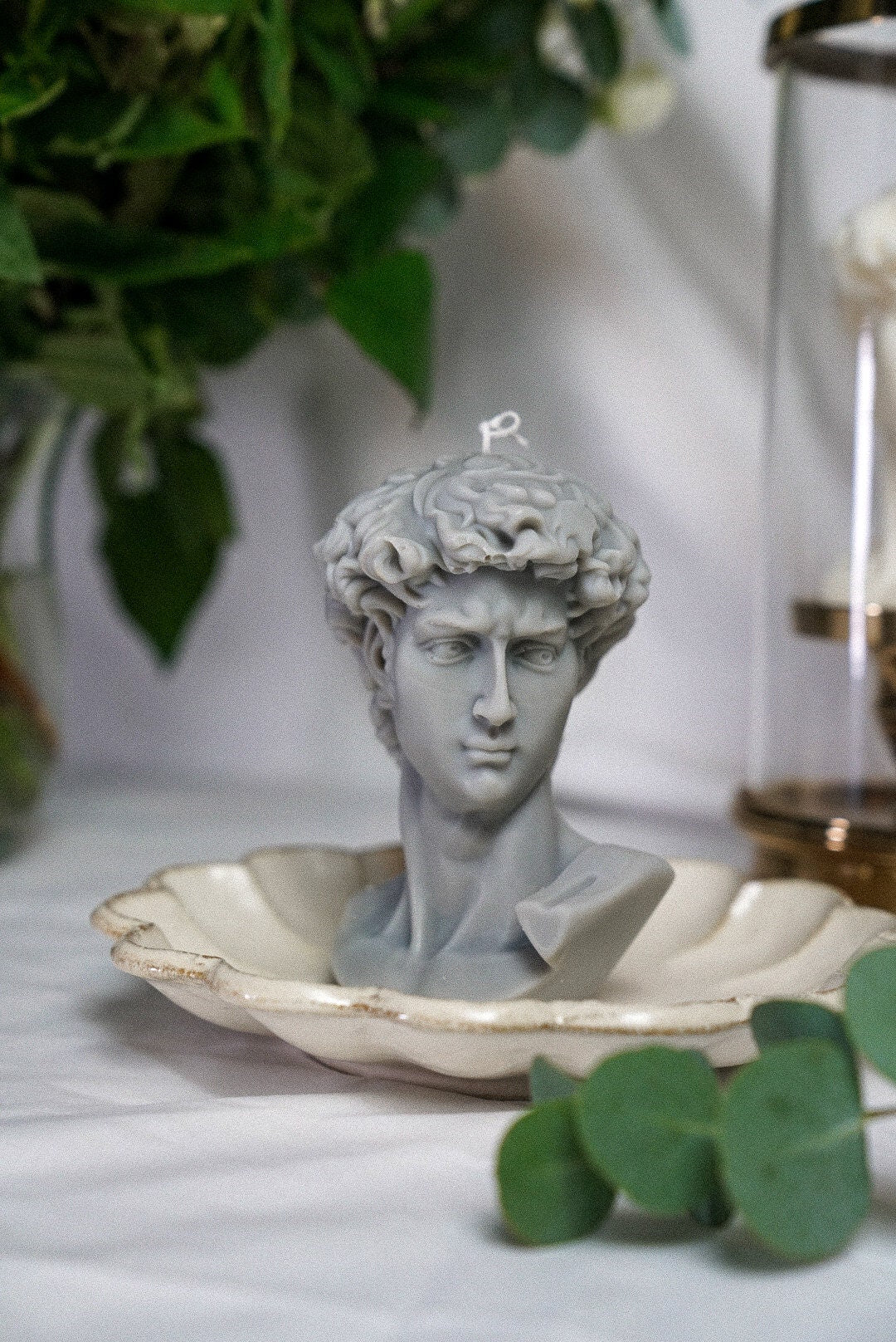 Grey Large David Head Statue Candle