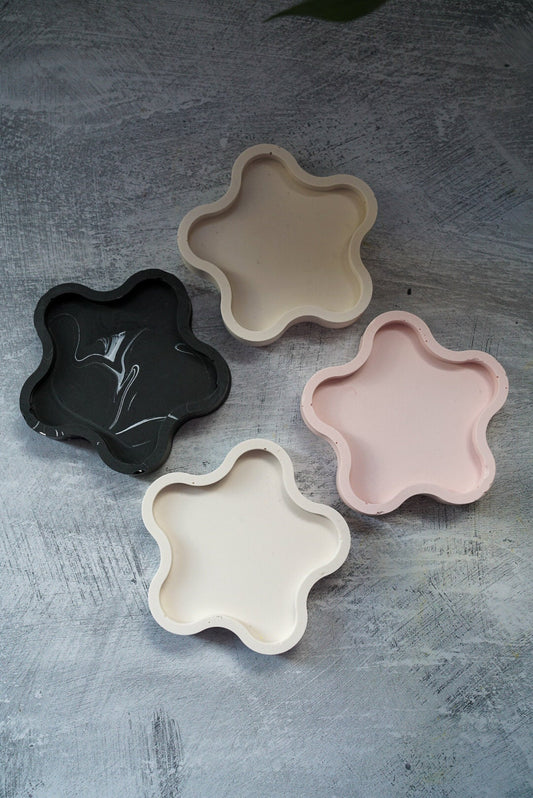 Black, pink, Off White Blossom Trinket Dishes on a grey background